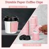 100 4oz Disposable Espresso Cups with Lids Ripple Corrugated Paper Disposable Coffee Cups Cups for Hot Chocolate, Tea, and Cocoa Drinks (Pink) view 3