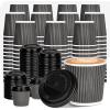100 4oz Disposable Espresso Cups with Lids Ripple Corrugated Paper Disposable Coffee Cups Cups for Hot Chocolate, Tea, and Cocoa Drinks (Grey) view 1