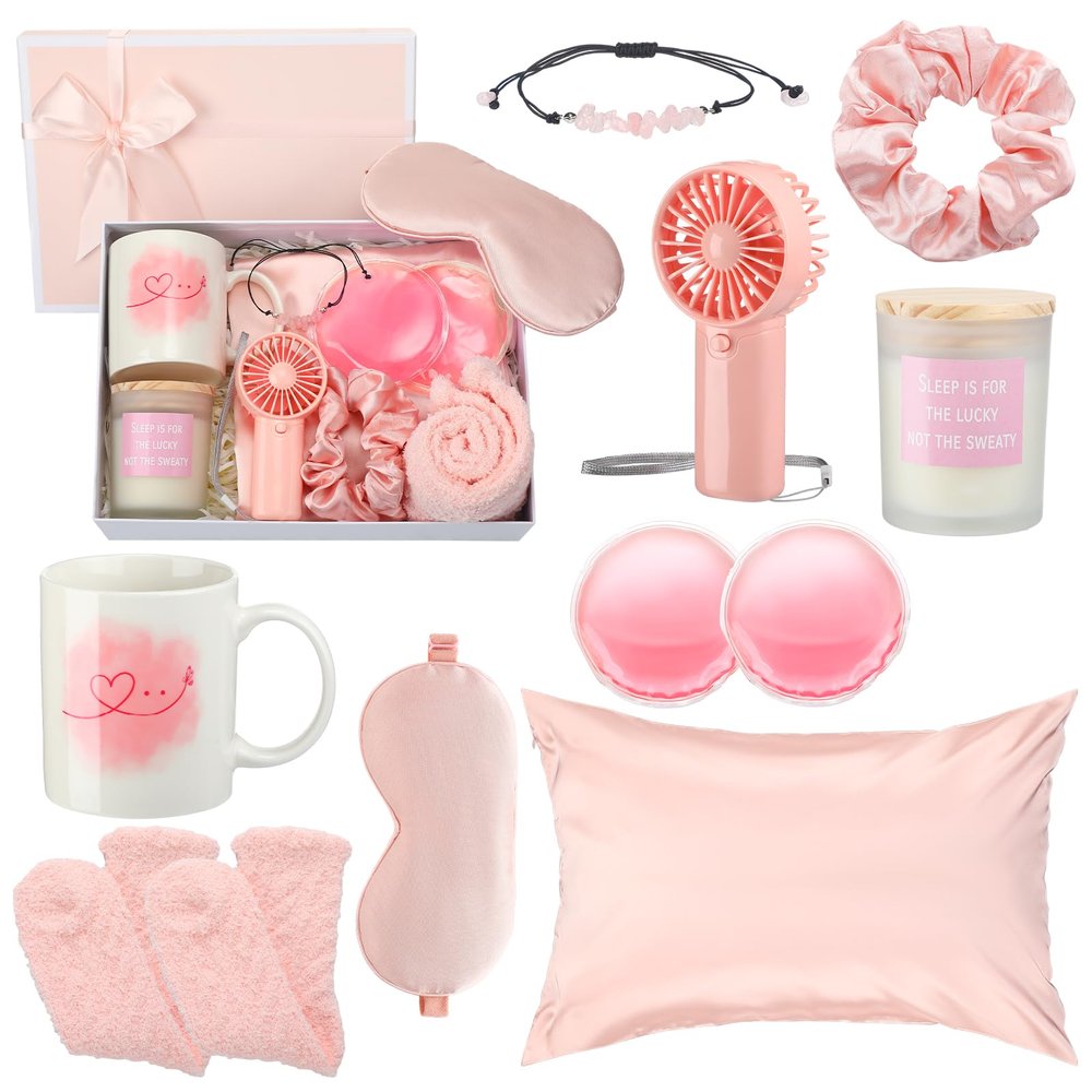FoldTier 11 Pcs Mother's Day Menopause Gift for Women Care Baskets Box Pink Menopause Support Gifts Calming Anxiety Stress Relief Set for Birthday