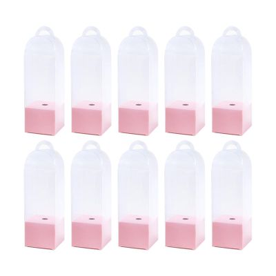 10X Clear Flower Gift Boxes with Handles for Single Rose, 3.15x3.15x11.02 Inch PVC Transparent Packaging Boxes for Florist Retail Shop Wedding Anniversary Party Favor-