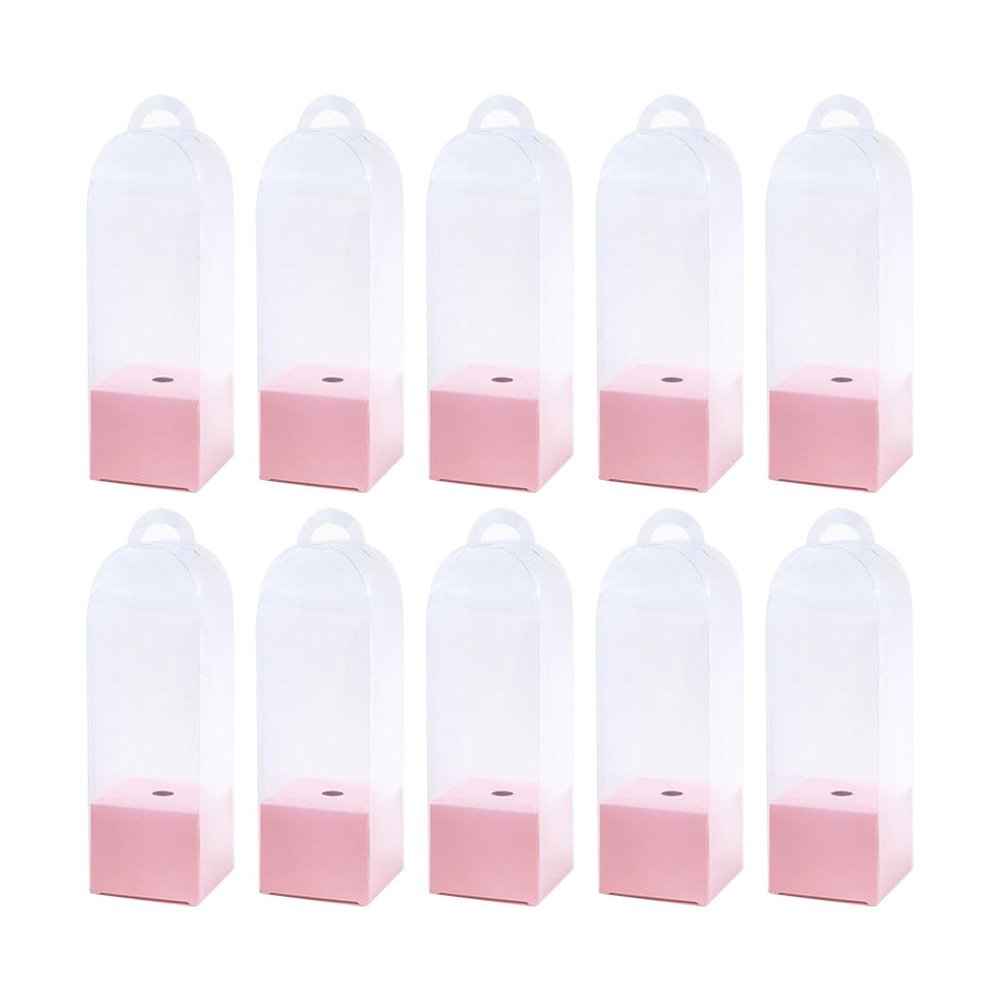 10X Clear Flower Gift Boxes with Handles for Single Rose, 3.15x3.15x11.02 Inch PVC Transparent Packaging Boxes for Florist Retail Shop Wedding Anniversary Party Favor-