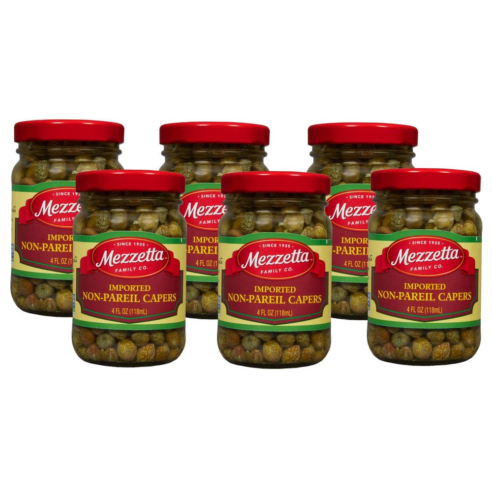 Mezzetta Non-Pareil Capers Jar - Imported Mediterranean Small Caper Buds - Handpicked for Sauces & Dressings - Savory Pungent Flavor - Ideal for Italian Recipes - 14.5 Oz - Pack of 6