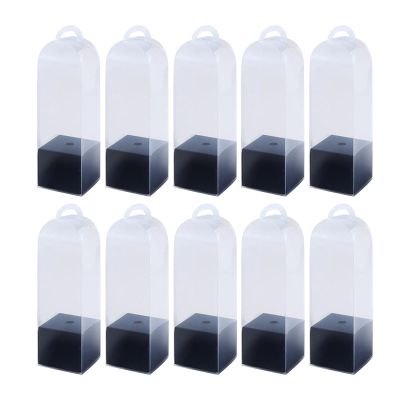 10X Clear Flower Gift Boxes with Handles for Single Rose, 3.15x3.15x11.02 Inch PVC Transparent Packaging Boxes for Florist Retail Shop Wedding Anniversary Party Favor- Black