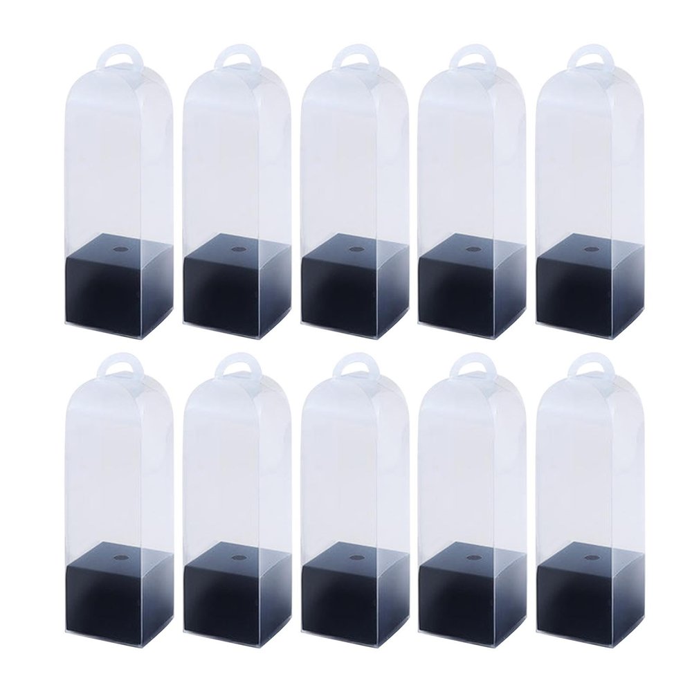 10X Clear Flower Gift Boxes with Handles for Single Rose, 3.15x3.15x11.02 Inch PVC Transparent Packaging Boxes for Florist Retail Shop Wedding Anniversary Party Favor- Black