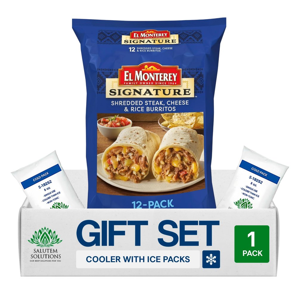 Salutem Vita Shredded Steak Cheese Rice Burritos, Frozen Meal Gift Set, 57,6 oz Pack of 1