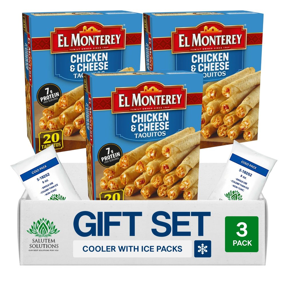 Salutem Vita Chicken & Cheese Flour Taquitos, Frozen Snack Gift Set, 20 oz Pack of 3