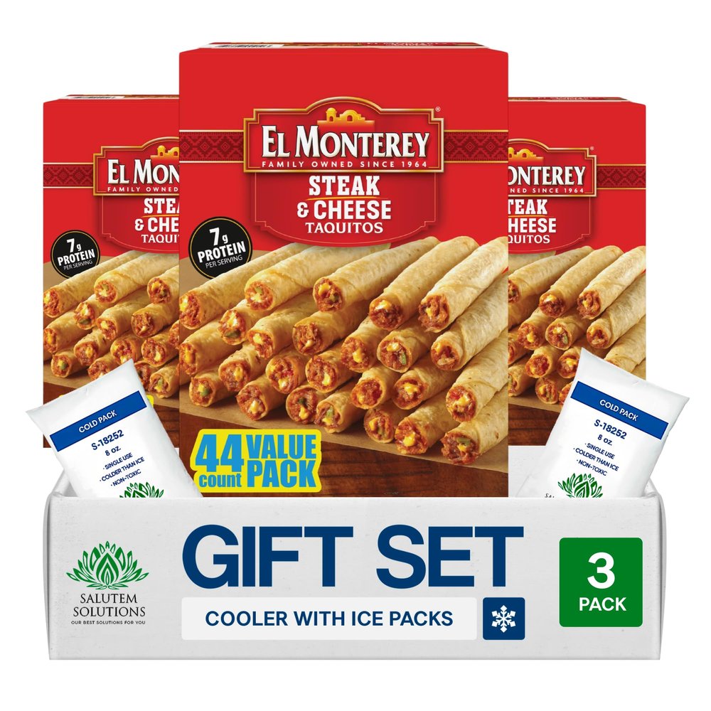 Salutem Vita Steak & Cheese Flour Taquitos, Frozen Snack Gift Set, 44 oz Pack of 3