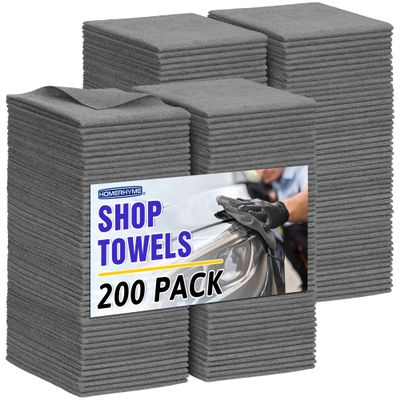 HOMERHYME Microfiber Cleaning Cloth, 200 Pack Grey Cleaning Rags Microfiber Towel Bulk Absorbent Lint-Free Wash Cloths, All-Purpose Towels for Cars, Shop, Automotive, Garage, Home & Kitchen