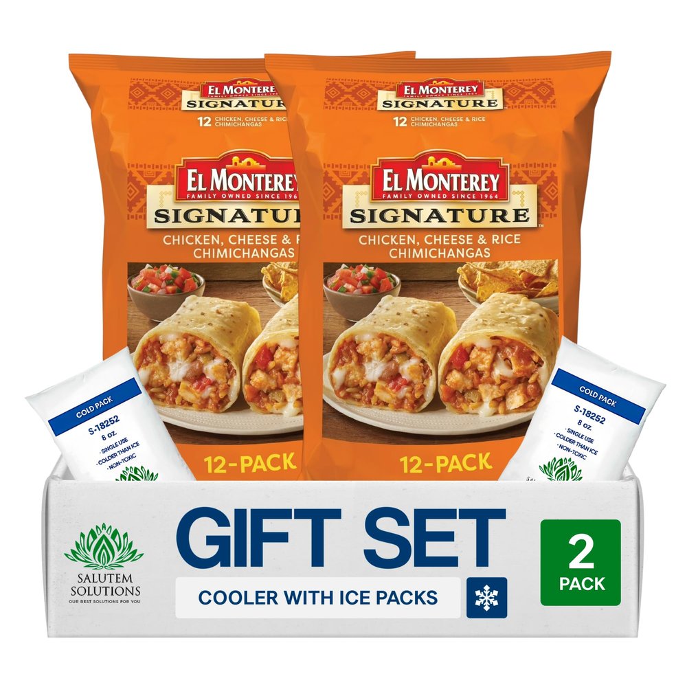 Salutem Vita Chicken Cheese Rice Chimichangas, Frozen Mexican Food Gift Set, 54 oz Pack of 2