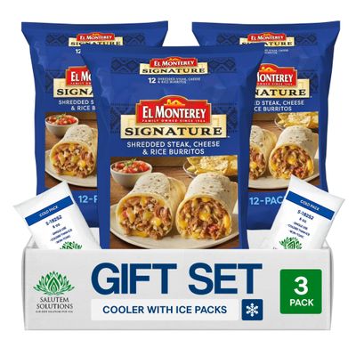 Salutem Vita Shredded Steak Cheese Rice Burritos, Frozen Meal Gift Set, 57,6 oz Pack of 3
