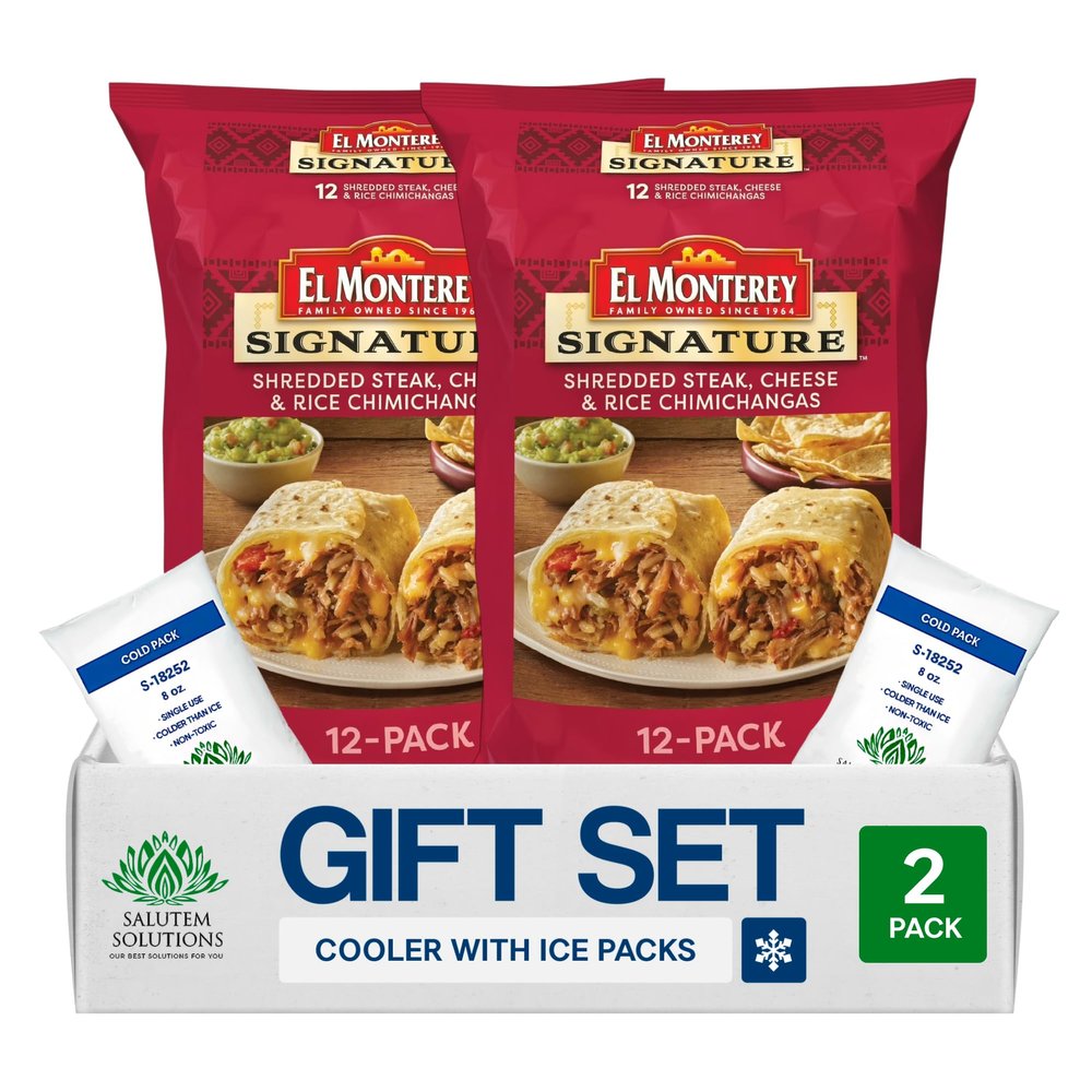 Salutem Vita Shredded Steak Cheese Rice Chimichangas, Frozen Gift Set:, 54 oz Pack of 2