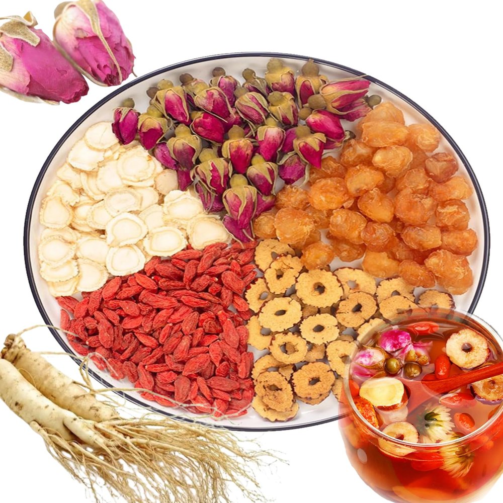 30Bags Rose Ginseng Tea,Ginseng Oolong Combination Of Floral Tea Beauty, Chinese Herbal Wolfberry Longan Red Date Goji Teas,Goji Red Jujube Wolfberry Fruit Tea bags (30bags)