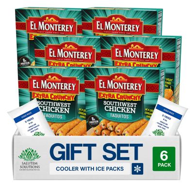 Salutem Vita Extra Crunchy Southwest Chicken Taquitos, Frozen Snack Gift Set:, 21 oz Pack of 6