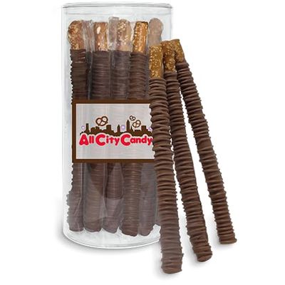 All City Candy Hand-Dipped Milk Chocolate Covered Pretzel Rods Sweet & Salty Holiday Treats, Individually Wrapped, 12-Piece Gift Tube, Perfect for Corporate Gifting or Party Favors