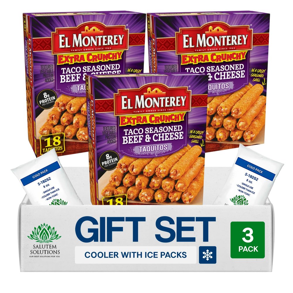 Salutem Vita Extra Crunchy Taco Seasoned Beef & Cheese Taquitos, Gift Set:, 20,7 oz Pack of 3
