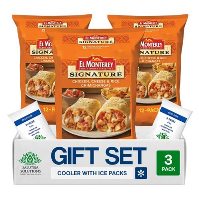Salutem Vita Chicken Cheese Rice Chimichangas, Frozen Mexican Food Gift Set, 54 oz Pack of 3