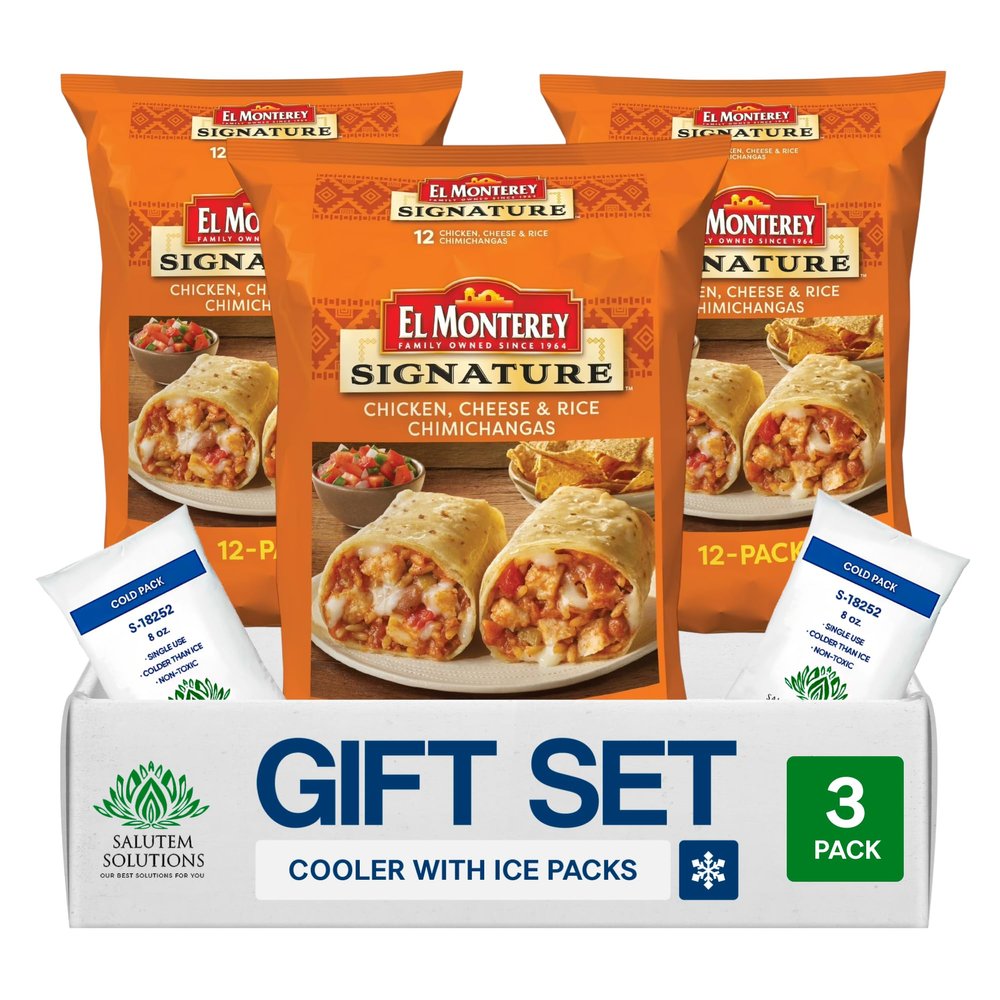 Salutem Vita Chicken Cheese Rice Chimichangas, Frozen Mexican Food Gift Set, 54 oz Pack of 3