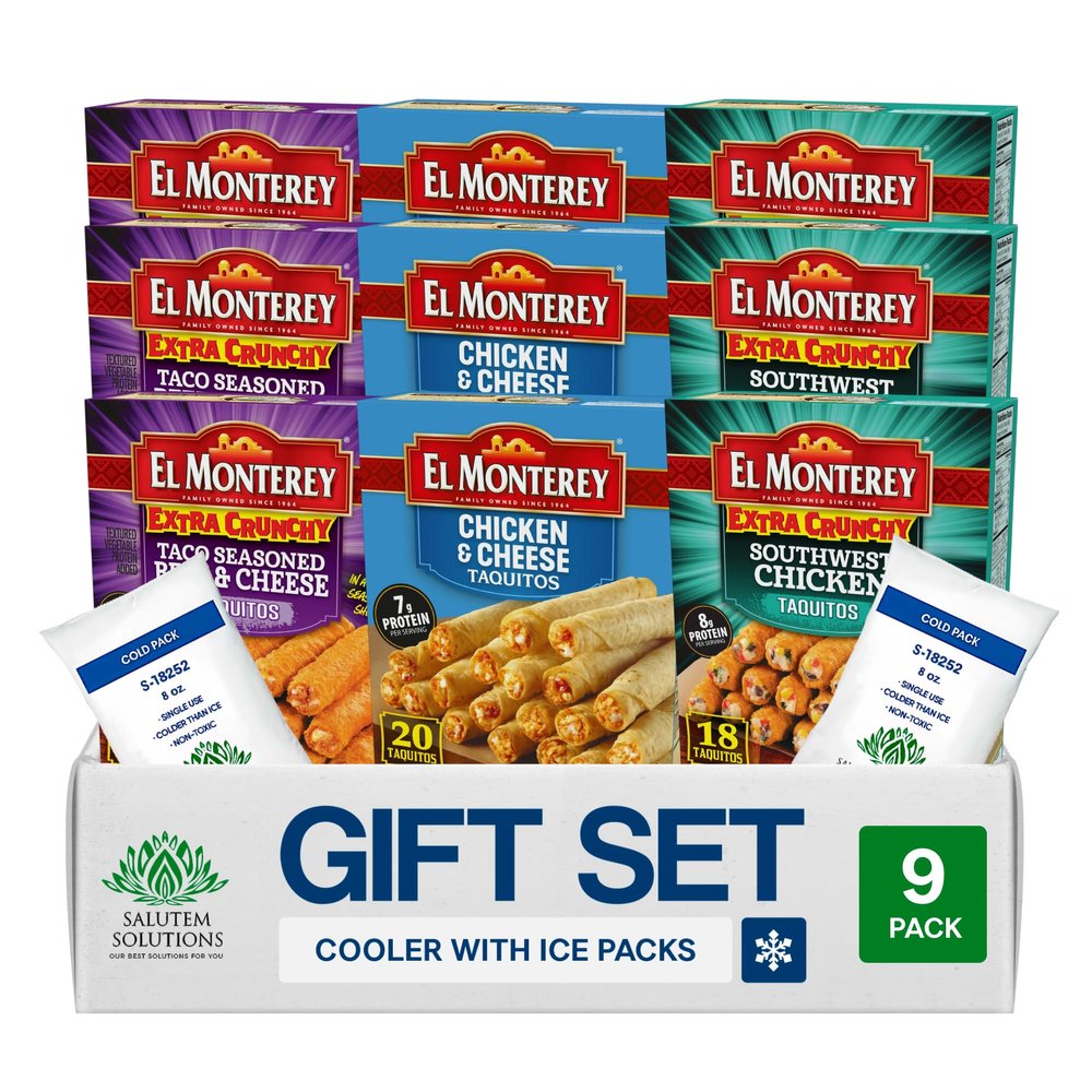 Salutem Vita Extra Crunchy Southwest Chicken Taquitos, Frozen Gift Set, 21 oz Pack of 9