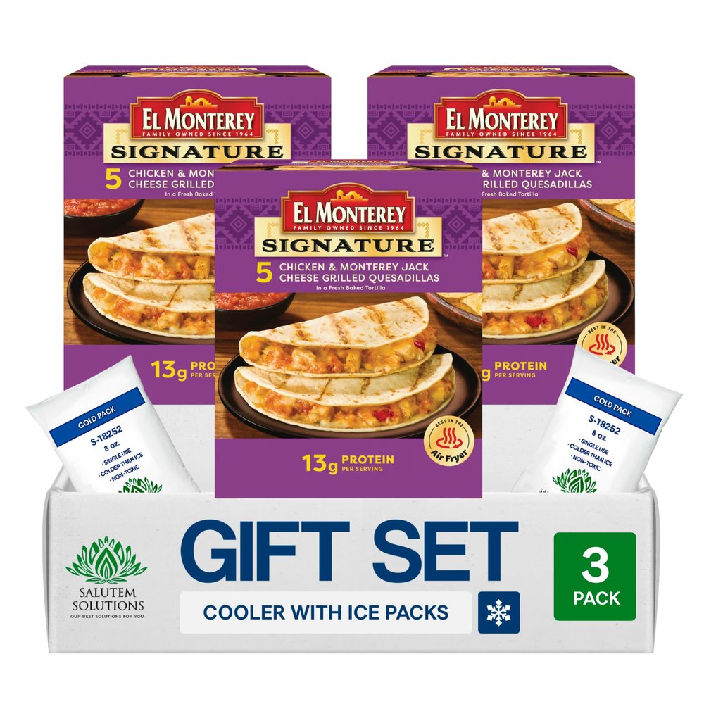 Salutem Vita Chicken Monterey Jack Cheese Grilled Quesadillas, Frozen Meal Gift Set:, 20 oz Pack of 3