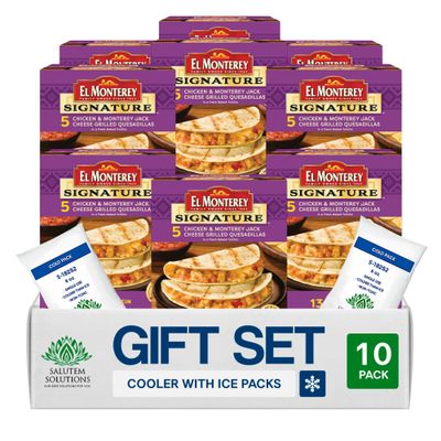 Salutem Vita - Chicken & Monterey Jack Grilled Quesadillas, Frozen Meal, 20 oz, 10 ct, Gift Set with Insulated Foam Cooler & Reusable Gel Ice Pack