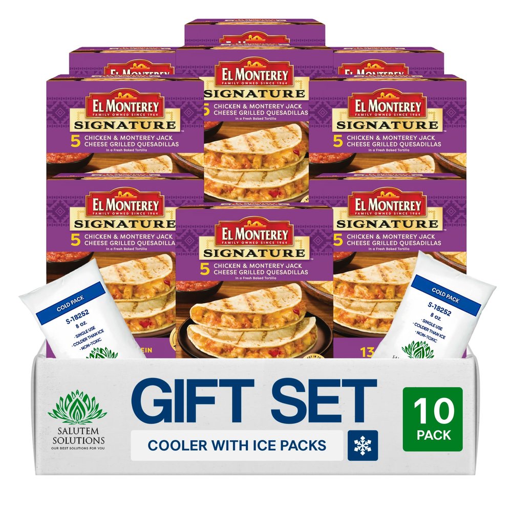 Salutem Vita - Chicken & Monterey Jack Grilled Quesadillas, Frozen Meal, 20 oz, 10 ct, Gift Set with Insulated Foam Cooler & Reusable Gel Ice Pack