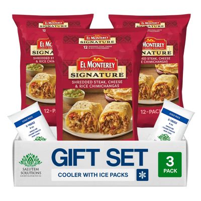 Salutem Vita Shredded Steak Cheese Rice Chimichangas, Frozen Gift Set:, 54 oz Pack of 3