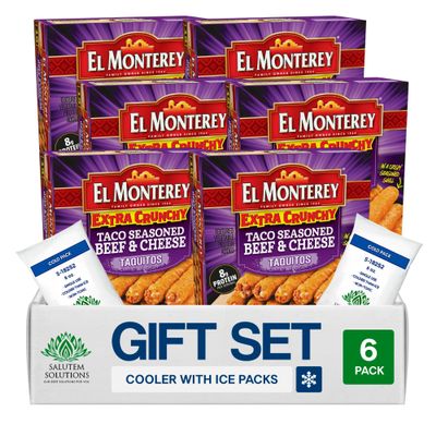 Salutem Vita Extra Crunchy Taco Seasoned Beef & Cheese Taquitos, Gift Set:, 20,7 oz Pack of 6