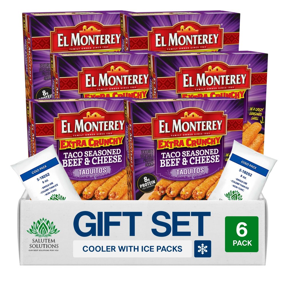 Salutem Vita Extra Crunchy Taco Seasoned Beef & Cheese Taquitos, Gift Set:, 20,7 oz Pack of 6