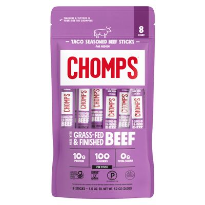 Chomps Grass-Fed and Finished Taco Beef Stick 8 Count, 1.15 OZ