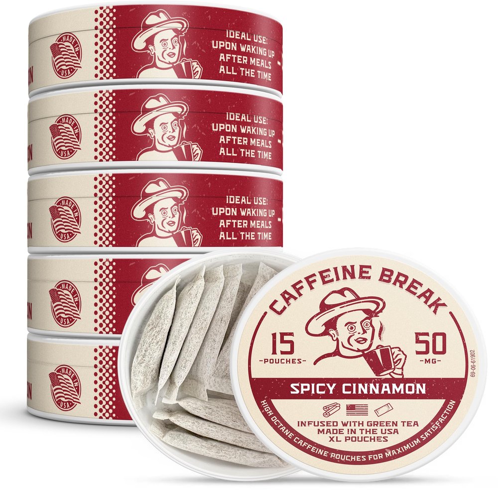 ALP Supply Co - Caffeine Break Spicy Cinnamon Caffeine Pouches - Smooth Spicy Cinnamon Flavor - Clean, Bold Energy Anytime - Made in USA - 50mg per pouch - 5 Pack, 15 Pouches Each