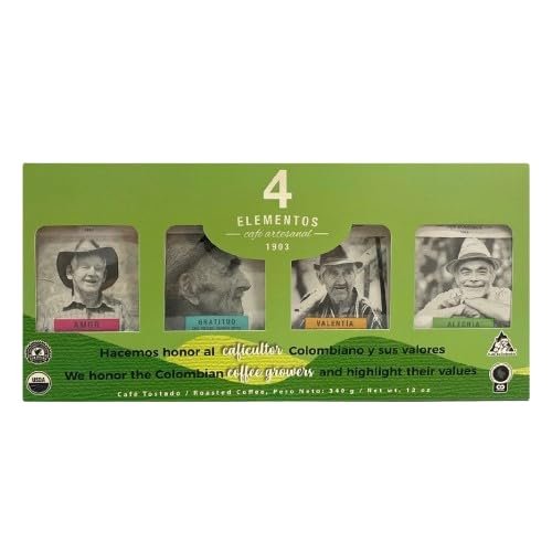 4 Elements | Ground Coffee Pack of 4, 11.99 Oz total, organic, sustainable, single origin, hand-roasted, premium quality