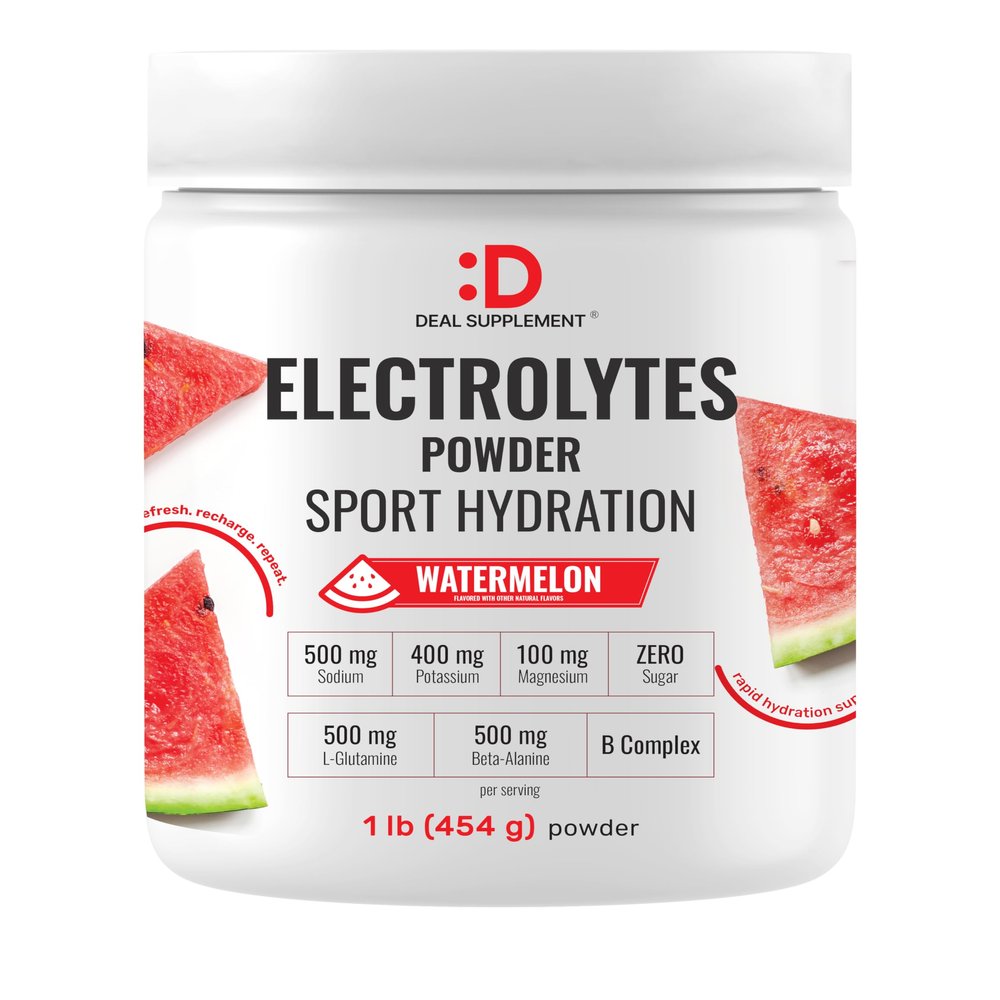 DEAL SUPPLEMENT Daily Electrolyte Hydration Powder Sugar Free Drink Mix Watermelon Flavor 45 Servings Balanced Formula with Potassium, Magnesium, B Vitamins, Glutamine & BetaAlanine*