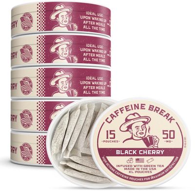 ALP Supply Co - Caffeine Break Black Cherry Caffeine Pouches - Smooth Black Cherry Flavor - Clean, Bold Energy Anytime - Made in USA - 50mg per pouch - 5 Pack, 15 Pouches Each