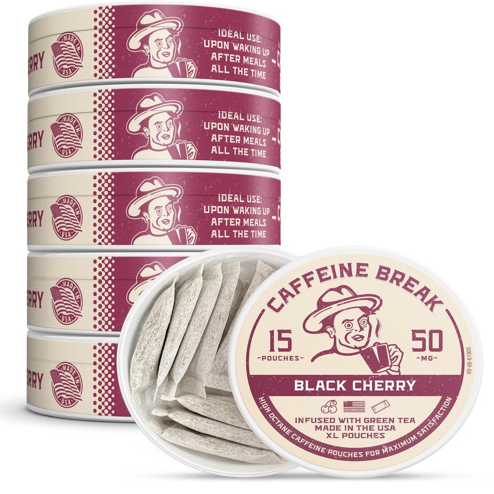 ALP Supply Co - Caffeine Break Black Cherry Caffeine Pouches - Smooth Black Cherry Flavor - Clean, Bold Energy Anytime - Made in USA - 50mg per pouch - 5 Pack, 15 Pouches Each
