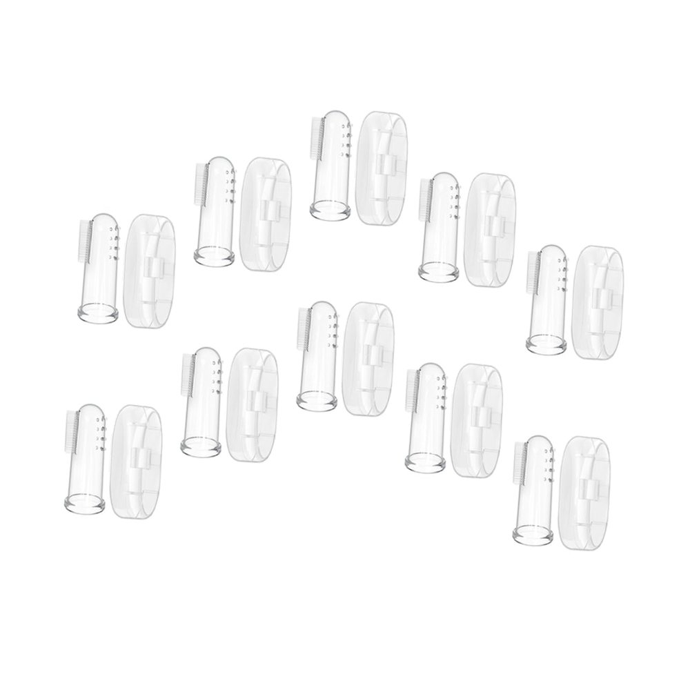 SOESFOUFU 10 Sets Finger Toothbrushes with Transparent Cases Soft Silicone Oral Massagers Ergonomic Finger Covers for Gentle Teething Cleaning and Cavity Prevention Training