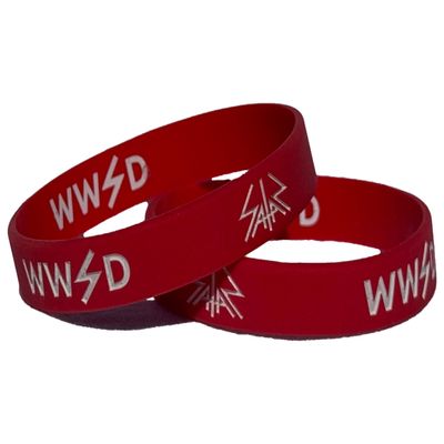 What Would Satan Do (WWSD) Silicone Wristband, Red and White, 2-Pack LIMITED EDITION (200 Run)
