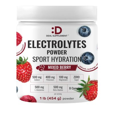 DEAL SUPPLEMENT Daily Electrolyte Hydration Powder Sugar Free Drink Mix Mixed Berry Flavor 45 Servings Balanced Formula with Potassium, Magnesium, B Vitamins, Glutamine & BetaAlanine*