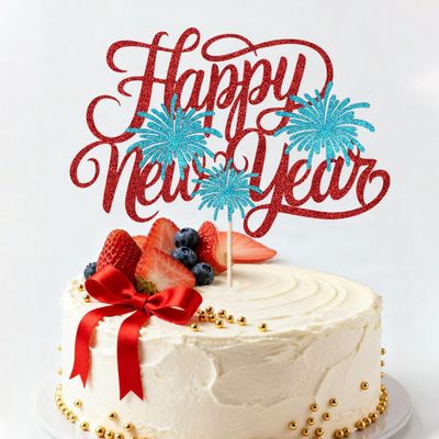 WRACKKIAR Happy New Year 2026 Cake Topper, red Glitter Hello 2026, Cheers To 2026, Goodbye 2026 Welcome to 2026 cake decorations