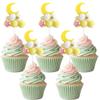10 PCS Cloud Moon Cupcake Toppers Plush Little Star Cupcake Toppers Clouds Moon Party Decorations with Stars for Moon Clouds Star Theme Baby Shower Birthday Wedding Party Decorations Supplies Yellow view 1