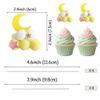 10 PCS Cloud Moon Cupcake Toppers Plush Little Star Cupcake Toppers Clouds Moon Party Decorations with Stars for Moon Clouds Star Theme Baby Shower Birthday Wedding Party Decorations Supplies Yellow view 2