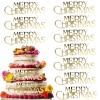 10Pcs Merry Christmas Cake Toppers Acrylic Mirror Gold Engraved Cupcake Cake Side Decorative for Xmas Holiday New Year Party Cake Decoration Kit Dessert Baking DIY Supplies (Gold) view 1