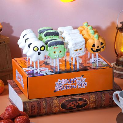 Halloween Candy Marshmallows,Fun Pumpkin Ghost-Shaped Candies,Creative Gifts for Kids,Dessert Toppings,Display Box Packaging,16 Pack