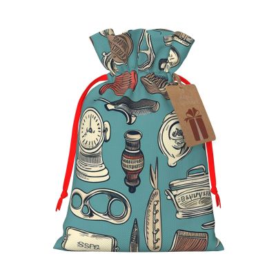 SDTYKHJ Christmas Gift Bags with Tags Christmas Drawstring Bag Barber Shop Gift Wrapping Sacks Bags Cloth Pouches Personalized Xmas Candy Bag Reusable Party Favor Pouch Medium