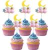 10 PCS Cloud Moon Cupcake Toppers Plush Little Star Cupcake Toppers Clouds Moon Party Decorations with Stars for Moon Clouds Star Theme Baby Shower Birthday Wedding Party Decorations Supplies Pink view 1