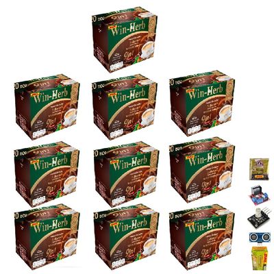 300 grams (20 Sachets) Roasted Snack Delicious Mellow Intense Win-Herb Coffee Mix Healthy 9 in 1 Arabica Set 10 By Beautygoodshop [Get Free For You Beauty Gifts]