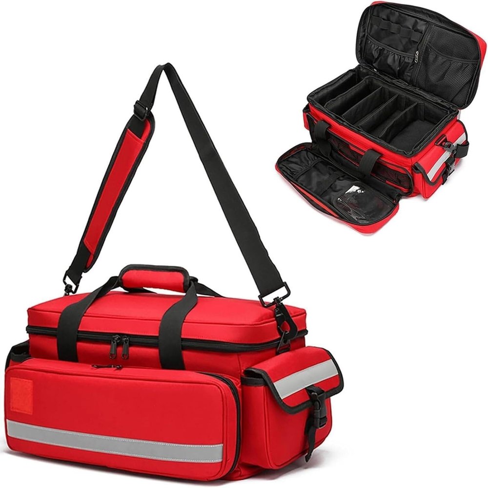 UCCKIOWQ First Aid Bags Empty, Medical Emergency Trauma Bag, Pill Bottle Organizer for Travel, Home Storage with Detachable Dividers(Red)