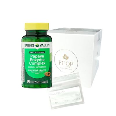 FCQP Spring Valley Papaya Enzyme Complex Chewable Tablets Dietary Supplement, Digestive Health, 180 Count Included is a Pill Pouch Sticker