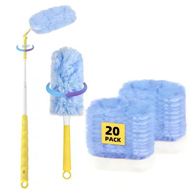 360 Duster Refills Compatible for Swiffer Duster, 20-Pack Heavy Duty Dusting Kit with 1 Extended Handle 3FT + 1 Short Handle, Multi-Surface Cleaning Kit for Ceiling Fans, Bookshelf, Blinds, Furniture