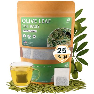 Olive Leaf Tea Bags 25 Bags (Premium Dried Olive Leaf Tea - 25 Count), Natural Extract Caffeine-Free Herbal Tea for Health & Immune Support