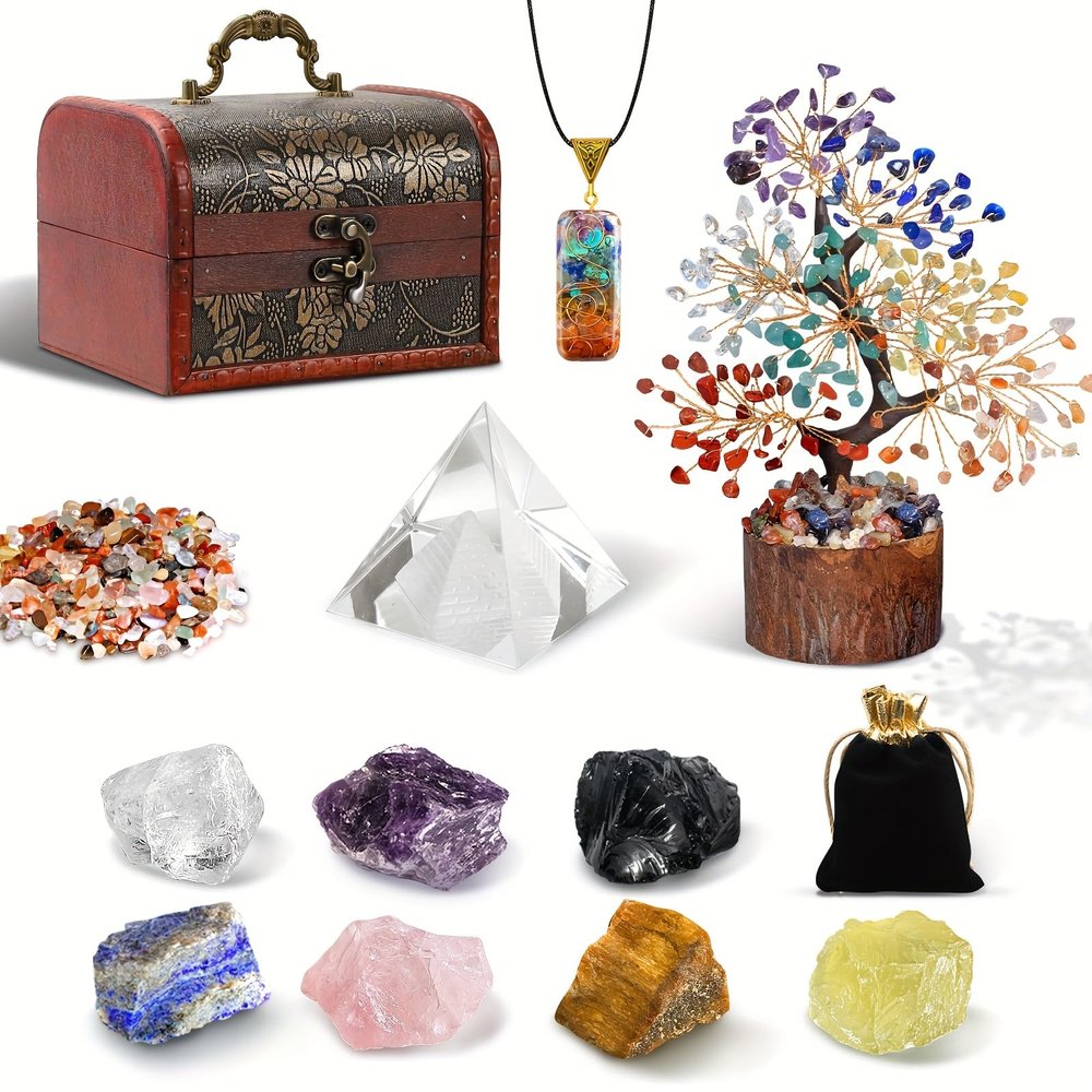 13-Piece Crystal Tree Set, Crystal Stones, Crystal Set (with Gift Box), Meditation, Home Decor & Office Decor - Thoughtful Gifts for Family and Friends, Christmas Gifts, Halloween Gifts